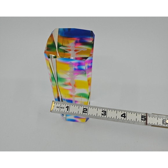 Christian Religious 3D Laser Etched Glass Rainbow Tie-Dye Jesus Paperweight - Picture 6 of 6